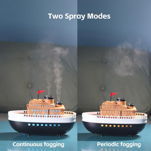 Thoughtalk 300ml 8-Hour Wood-Look Cartoon Boat Ornament Oil Diffusers with Capacity for Large Rooms, Auto Shut-Off