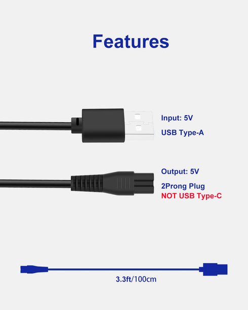USB Charging Cable for Wyklaus Head Shaver 7D, 5V Charger with 2 Cleaning Brushes, 3.3ft Power Cord