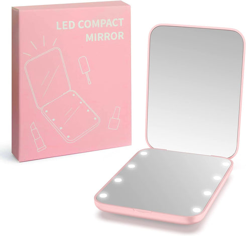 WOBSION Small Mirror with Lights, LED Compact Makeup Mirror, 1x/3x Mini Travel Mirror, Portable for Purse, Gifts for