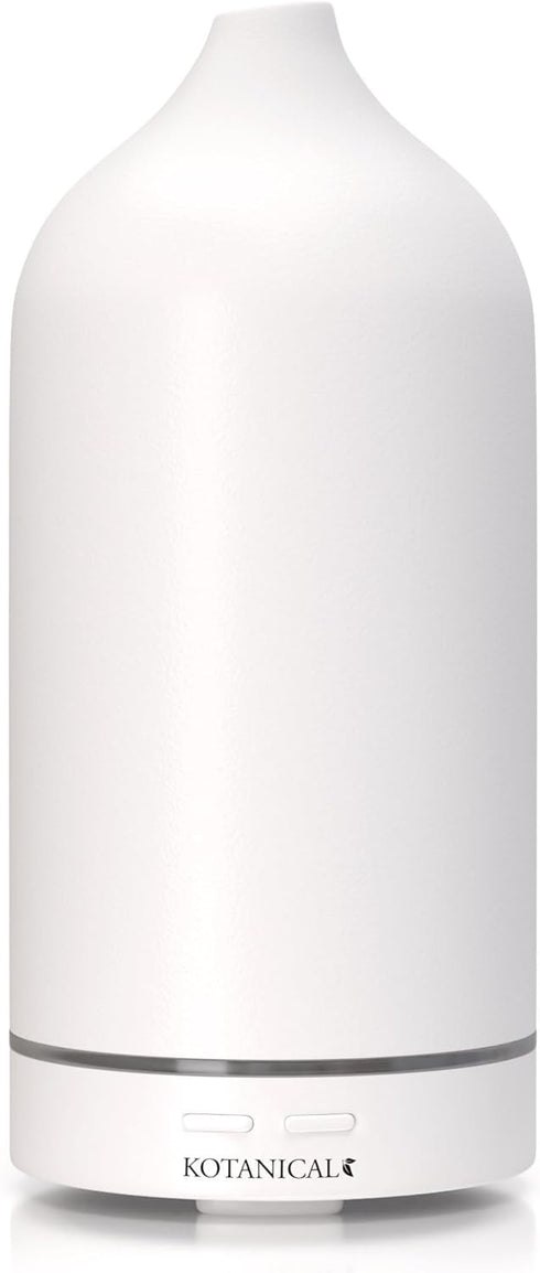 White Stone Essential Oil Diffuser Ceramic Aromatherapy Diffuser with Ultrasonic Mist, LED