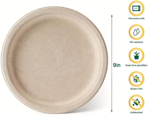yvsay 110 9 Inch Pcs Bamboo Plates, Natural Tan Compostable Paper Plates for Wedding, Party & Catering, Elegant