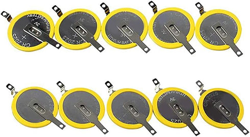 Tabbed CR2025 Batteries 10-pack, 3v Lithium Battery for Gameboy Cartridge, Solder Tabs