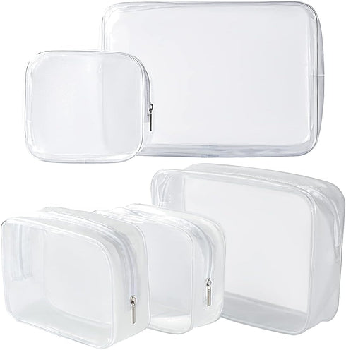 5 Pack Clear Plastic Zippered Toiletry Carry Pouch, TSA Approved Cosmetic Makeup Bag for Vacation and Organizing