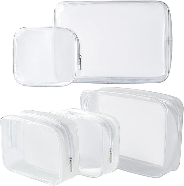5 Pack Clear Plastic Zippered Toiletry Carry Pouch, TSA Approved Cosmetic Makeup Bag for Vacation and Organizing
