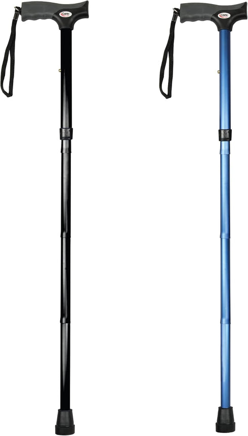 Carex Soft Grip Folding Cane, Adjustable Height (33"-37"), Metallic Blue, Anti-Slip Rubber Tip