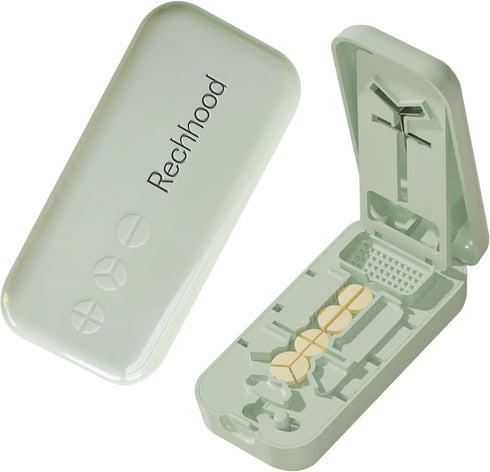 Rechhood 3-in-1 Pill Cutter 1/4 1/3 1/2 with Pill Storage Case, Stainless Steel