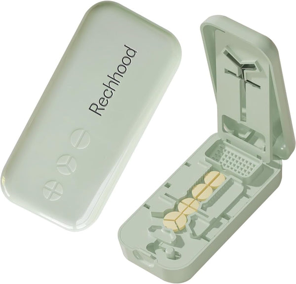 Rechhood 3-in-1 Pill Cutter 1/4 1/3 1/2 with Pill Storage Case, Stainless Steel