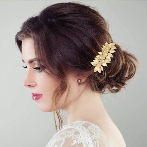 inSowni 36 Pack Gold Flower Leaf Bridal Wedding Hair Side Combs, U-shaped Pearl Hair Pins, Rhinestone Hair Clips