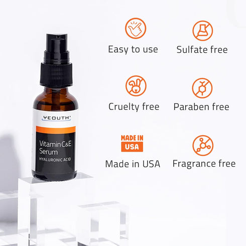 YEOUTH Vitamin C Face Serum 1oz with Hyaluronic Acid, Hydrating for Dull Spots
