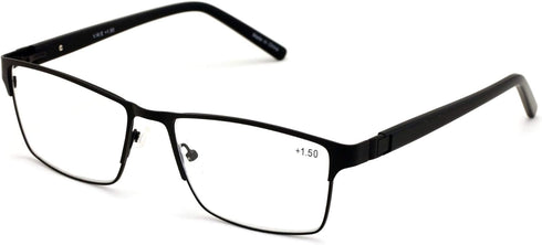 V.W.E. Men Premium Rectangle Metal Reading Glasses, Extra Large 152mm Wide Frame with Plastic Temple
