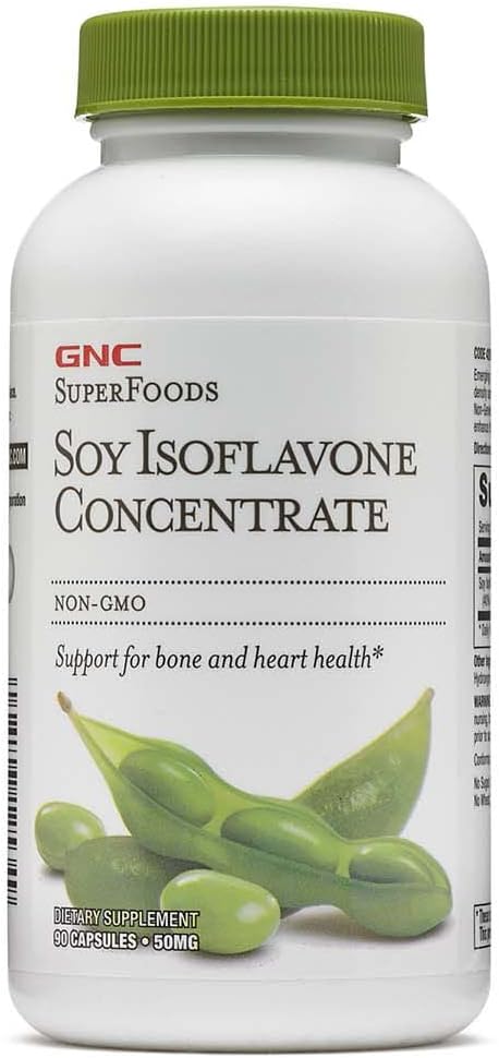 GNC SuperFoods Soy Isoflavone Concentrate, 90 Capsules, Supports Bone and Heart Health