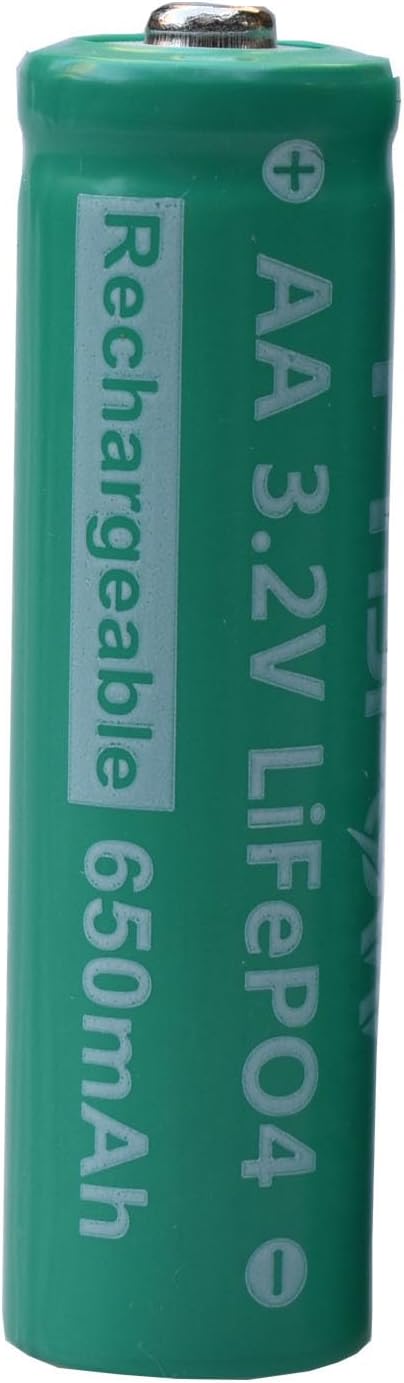 AA 3.2V LiFePo4 650mAh Solar Battery, AA 3.2V Lithium Iron Phosphate Rechargeable Battery for Garden Solar Light- (6-Pack)