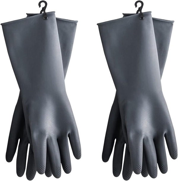 HOMSSEM Dishwashing Gloves with Hanging Hooks - 2 Pairs of Latex Navy, Gray Rubber Gloves for Cleaning