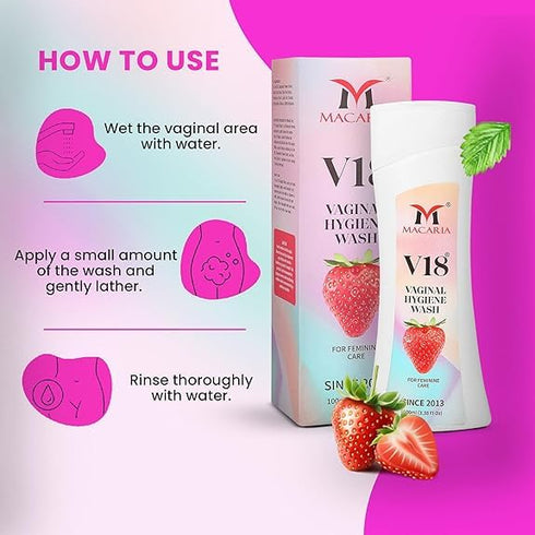 MACARIA V18 Vaginal Feminine Wash - for Women's Intimate Hygiene - Antibacterial Genital Wash for pH Balance - Tea Tree