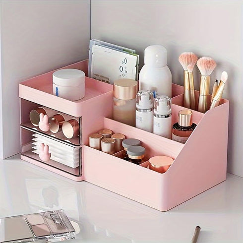Makeup Organizer with 2 Drawers, White Countertop Storage for Vanity, Bathroom, and Bedroom Cosmetics