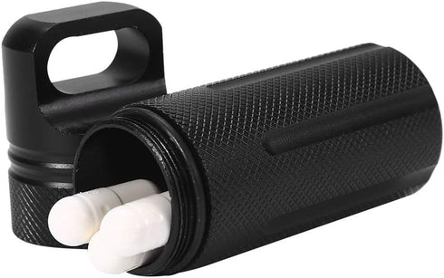 Keychain Container, Waterproof Airtight Pill Storage Case for Men and Women, Outdoor Travel Camping Tool (Black)