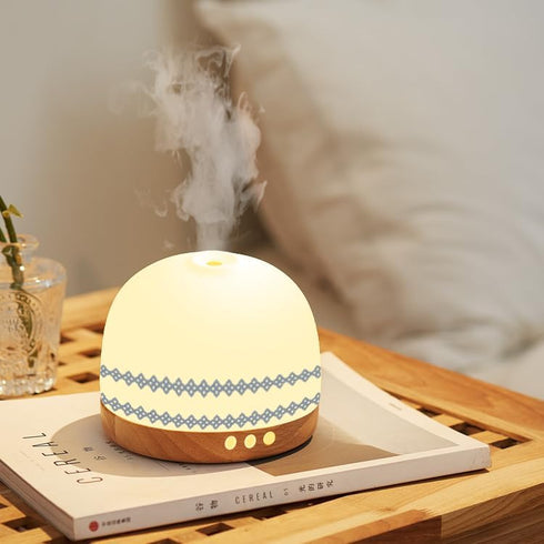 SLMIRACLE 300ml Luxurious Essential Ceramic Diffuser Round Aroma Diffuser Night Light Captivating Exquisite Blue