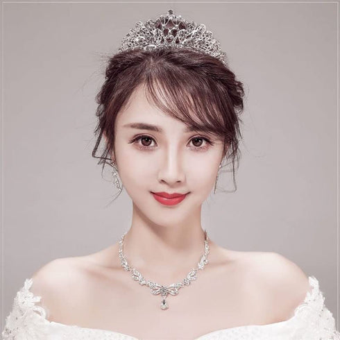 Sither Bridal Rhinestone Crown Necklace Earrings Set for Wedding Jewelry, Tiara Headband Accessories for Pageant