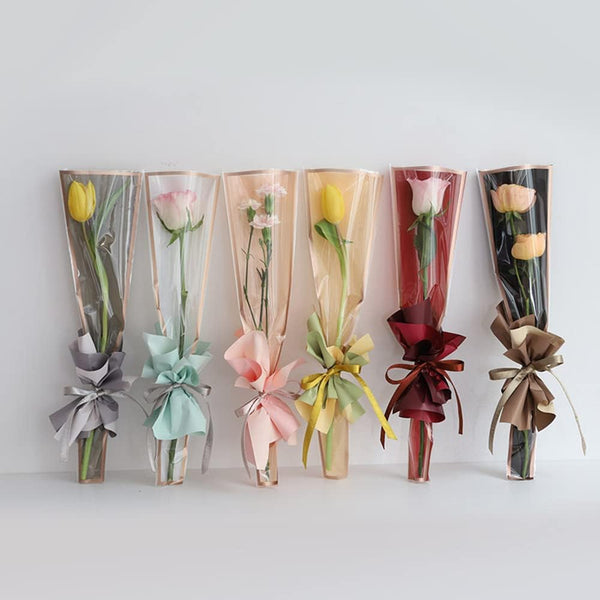NatureMan 150Counts/6 Colors Single Rose Sleevem,Waterproof Flower Wrapping Paper Single Rose Packaging Bag