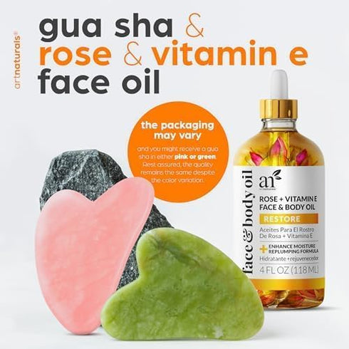 ArtNaturals Face & Body Vitamin E Bio Oil 4.0oz + Gua Sha Tools Set for Scars & Stretch Marks