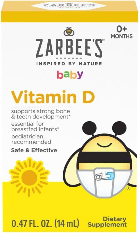 Zarbee's Vitamin D Drops for Infants | 400IU (10mcg) | Baby & Toddler Liquid Supplement, 0.47 Fl Oz