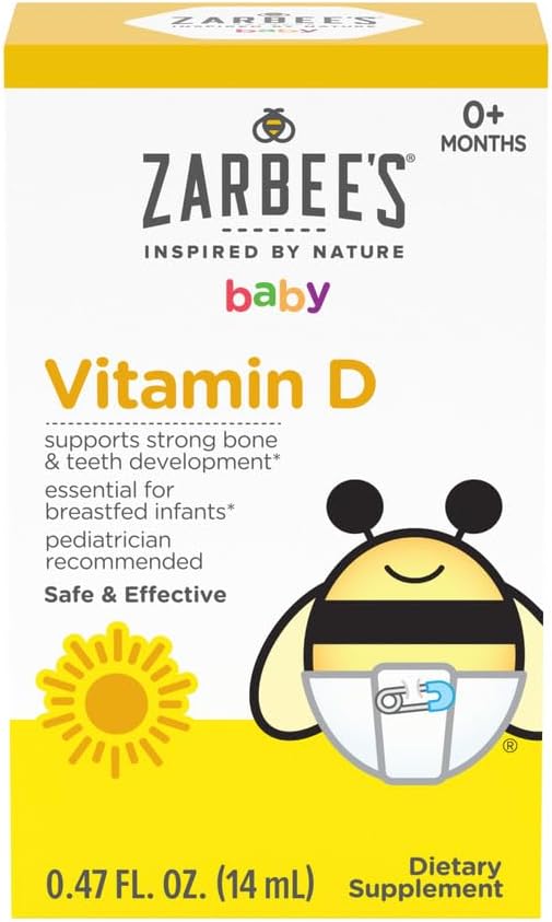 Zarbee's Vitamin D Drops for Infants | 400IU (10mcg) | Baby & Toddler Liquid Supplement, 0.47 Fl Oz