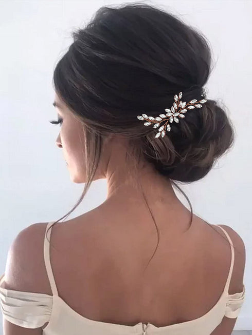 Unicra Bride Wedding Crystal Hair Pins - Bridal Hair Pieces Wedding Accessories for Women and Girls, Pack of 1 (Rose