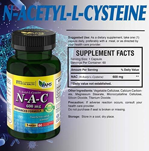 America Medic & Science NAC 600mg, 60 Capsules, NAC Supplement for Lung & Immune Support