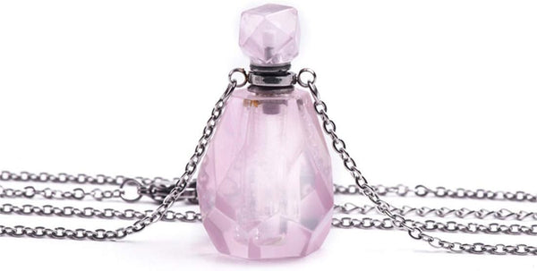 YGLINE Natural Healing Stone Essential Oil Diffuser Perfume Bottle Pendant Necklace Jewelry(Rose