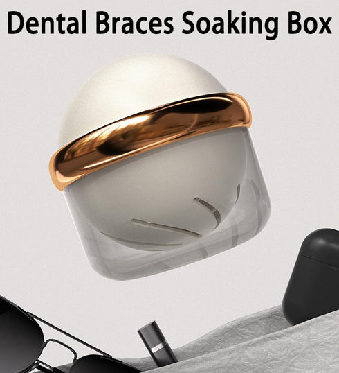 AARAINBOW Retainer Cleaner Case, Clear Denture Case, Large Denture Bath Box with Strainer Basket, Retainer Storage Soak Container for Travel, Mouth Guard Cleaning Case Braces Holder Cup (A White)