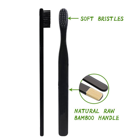 N-amboo Pack 4 Bamboo Toothbrush Soft Bristles Manual Adult Toothbrush of Painted Black