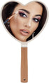 YEAKE Hand Held Mirror with Handle for Makeup - Small Cute Wood Hand Mirror for Shaving, Single-Sided Portable Travel