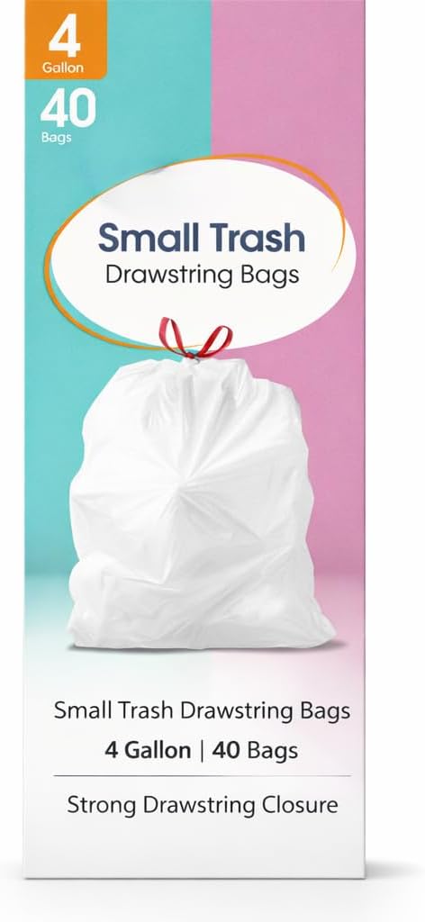 Rayverion 4 Gallon Drawstring Trash Bags, White Lavender Fields Scent, Small Garbage Bags