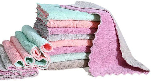 12 Pack Super Absorbent Coral Velvet Microfiber Dish Towels, Quick Dry Reusable Kitchen Cloths for Cleaning