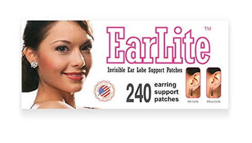 EarLite 240 (60 Ea X 4 Packs) Invisible Earring Ear Support Waterproof Patches in ZipLock Pouch, Made in USA