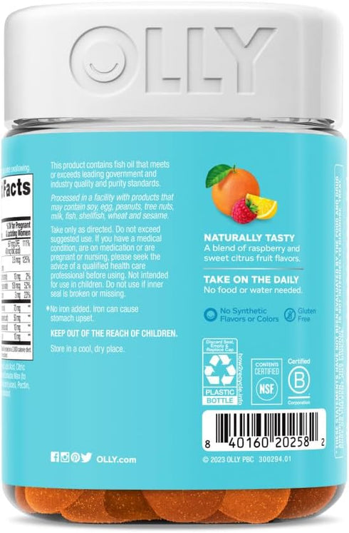 OLLY Essential Prenatal Gummy Multivitamin, Folic Acid, Vitamin D, Omega 3 DHA, Citrus Berry, 84 Count