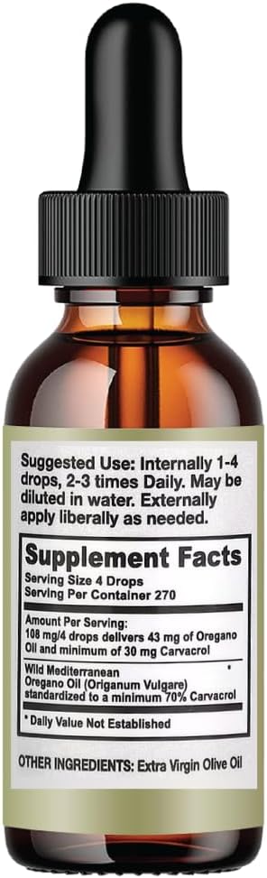 Wild Oregano Oil 1oz Bottle - California Natural - 100% Vegetarian Immune System & Digestive Support