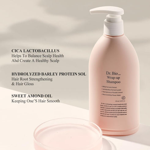 Dr. Bio Wrap-Up Shampoo - 8.45oz Hydrating Mild Shampoo for Dry Hair, Sensitive Scalp with Probiotics & CICA