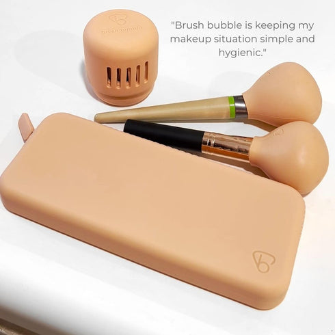 Silicone Makeup Brush Holder Travel Case - Organizer for Brush Sets & Makeup Tools, Protects Accessories, Khaki (7.8 *