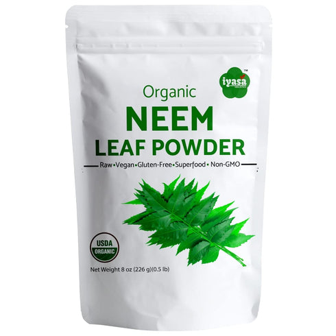 Organic Neem Powder, USDA Certified Ayurveda Herb, 8 oz Resealable Pouch, Promotes Healthy Hair & Clear Skin