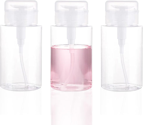 3 Pack Push Down Pump Dispenser, Empty Push Top Bottles for Nail Polish, Makeup Remover, 6.7oz/200ML