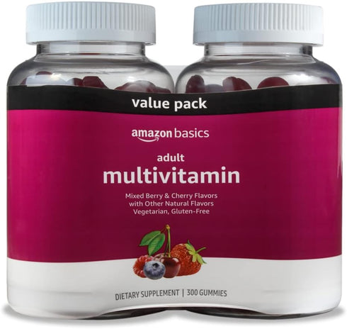Amazon Basics Adult Multivitamin for Men & Women, 300 Gummies, 150 Count (Pack of 2), Vitamins A, C, D, E, B-6, B-12