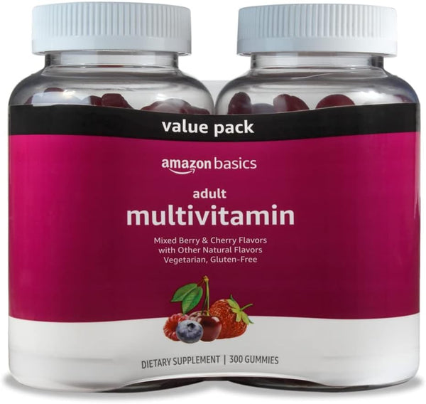 Amazon Basics Adult Multivitamin for Men & Women, 300 Gummies, 150 Count (Pack of 2), Vitamins A, C, D, E, B-6, B-12