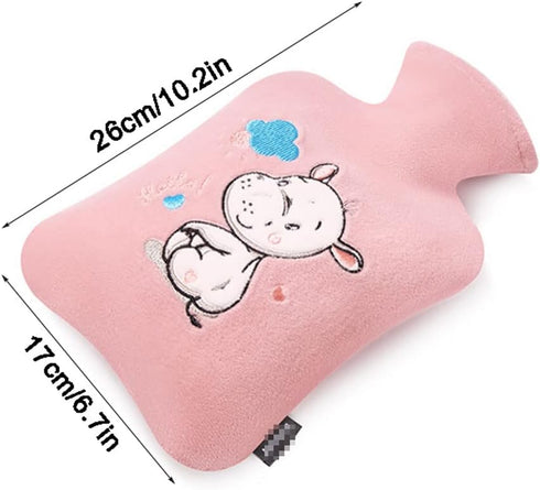 ORTOLY 1200ml FLOUGE Hot Water Bottle with Animal Pattern Cover Hot Water Bag Small Hot and Cold Bottle for Menstrual