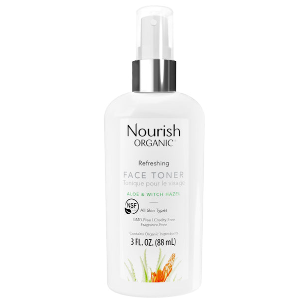 Nourish Organic Face Toner Spray – Alcohol-Free with Witch Hazel, Aloe Vera & Moroccan Rose Extract, 3 Oz + Cotton Round
