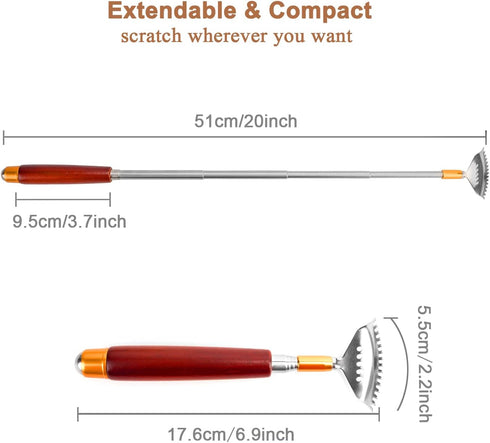 Back Scratchers, 2 Pack Extendable Wood Handle Backscratchers for Adults, 304 Stainless Steel Wide Claw Massage Roller