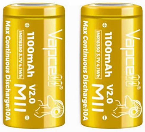 Vapcell 3.7v 1100mah Flat Top 18350 Li-on IMR Rechargeable Lithium Battery, 2pcs