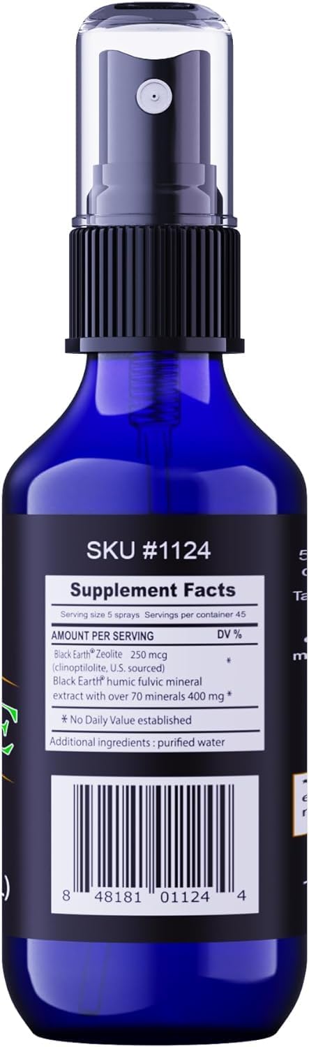 Black Earth Zeolite with Humic Fulvic Acids, 1oz Liquid Pump Spray Supplement for Gut Health, Immune Support (2 Pack)