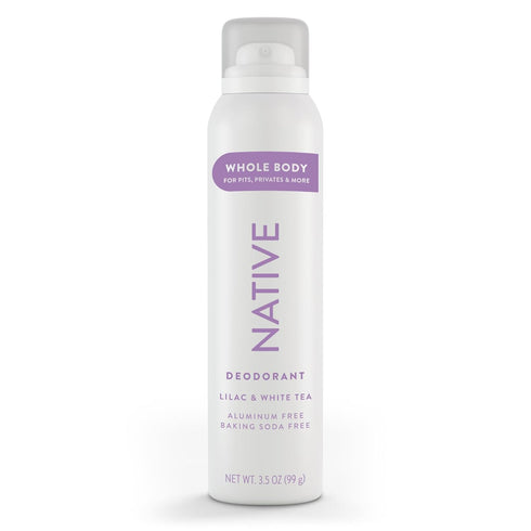 Native Whole Body Deodorant Spray, Aluminum Free with Coconut Oil & Shea Butter, 72 Hour Odor Protection, Lilac & White