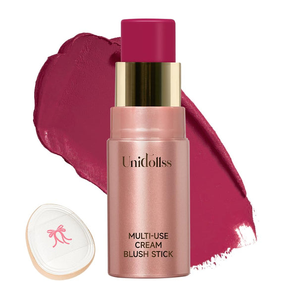 Multi-Use Makeup Cream Blush Stick, Unidollss 3-in-1 Buildable Blush for Cheeks, Eyes, and Lips, Hydrating Formula (04